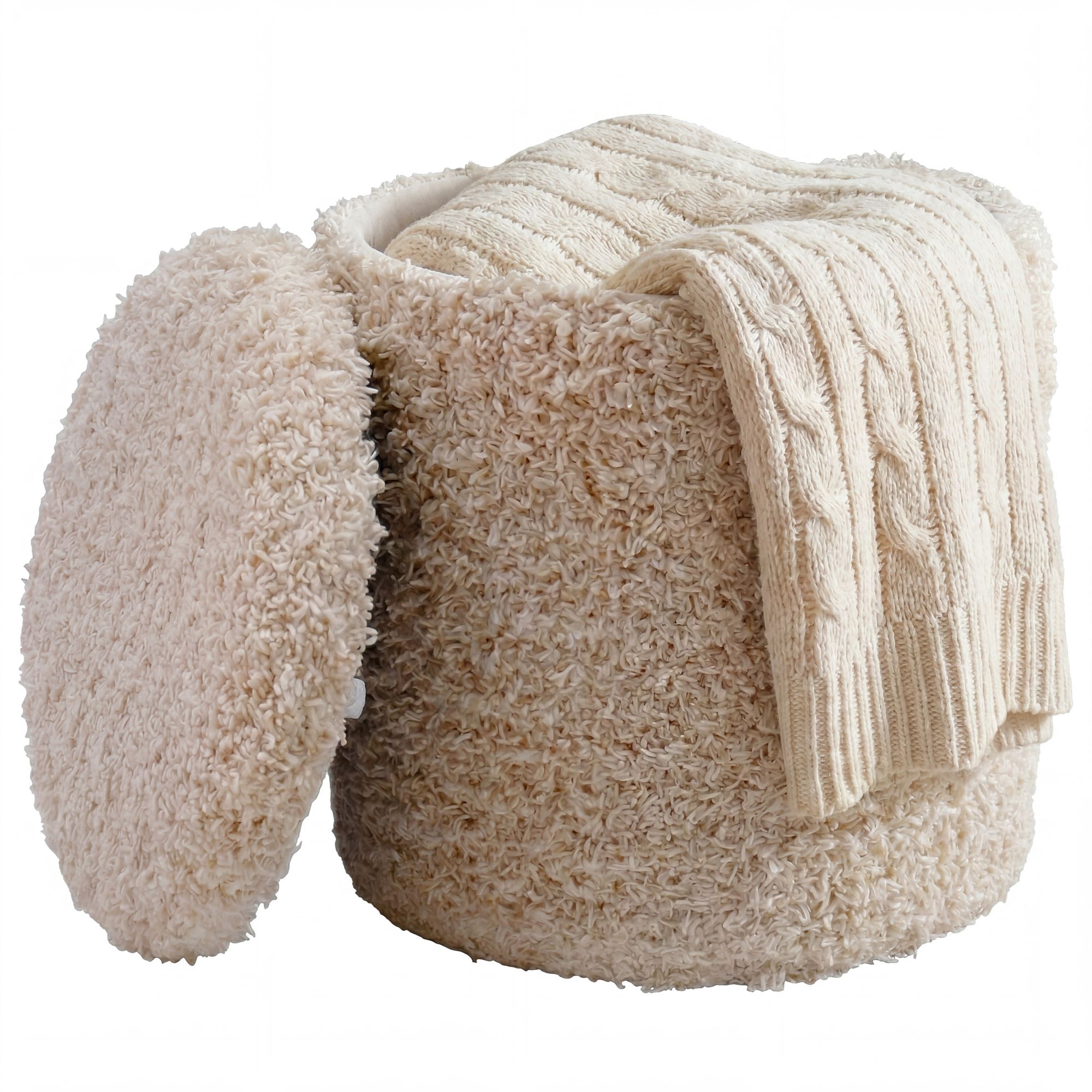 Sitzhocker mit Stauraum Wolle 40cm Beige Stoffhocker Rund Polsterhocker Stoff – Ansicht 6