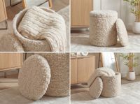 Sitzhocker mit Stauraum Wolle 40cm Beige Stoffhocker Rund Polsterhocker Stoff – Ansicht 4