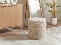 Sitzhocker mit Stauraum Wolle 40cm Beige Stoffhocker Rund Polsterhocker Stoff – Ansicht 2