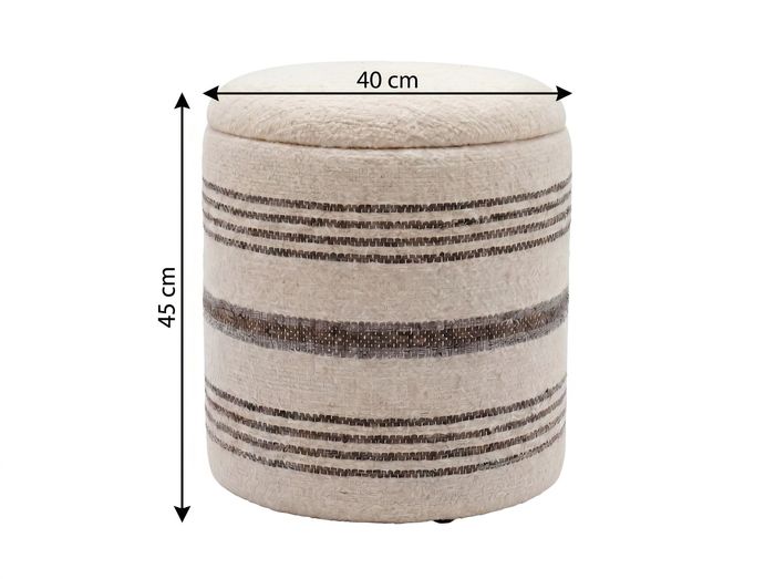 Sitzhocker mit Stauraum Wolle 40cm Beige Stoffhocker Rund Polsterhocker Stoff – Maßzeichnung