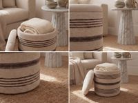 Sitzhocker mit Stauraum Wolle 40cm Beige Stoffhocker Rund Polsterhocker Stoff – Ansicht 4
