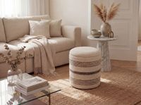 Sitzhocker mit Stauraum Wolle 40cm Beige Stoffhocker Rund Polsterhocker Stoff – Ansicht 5