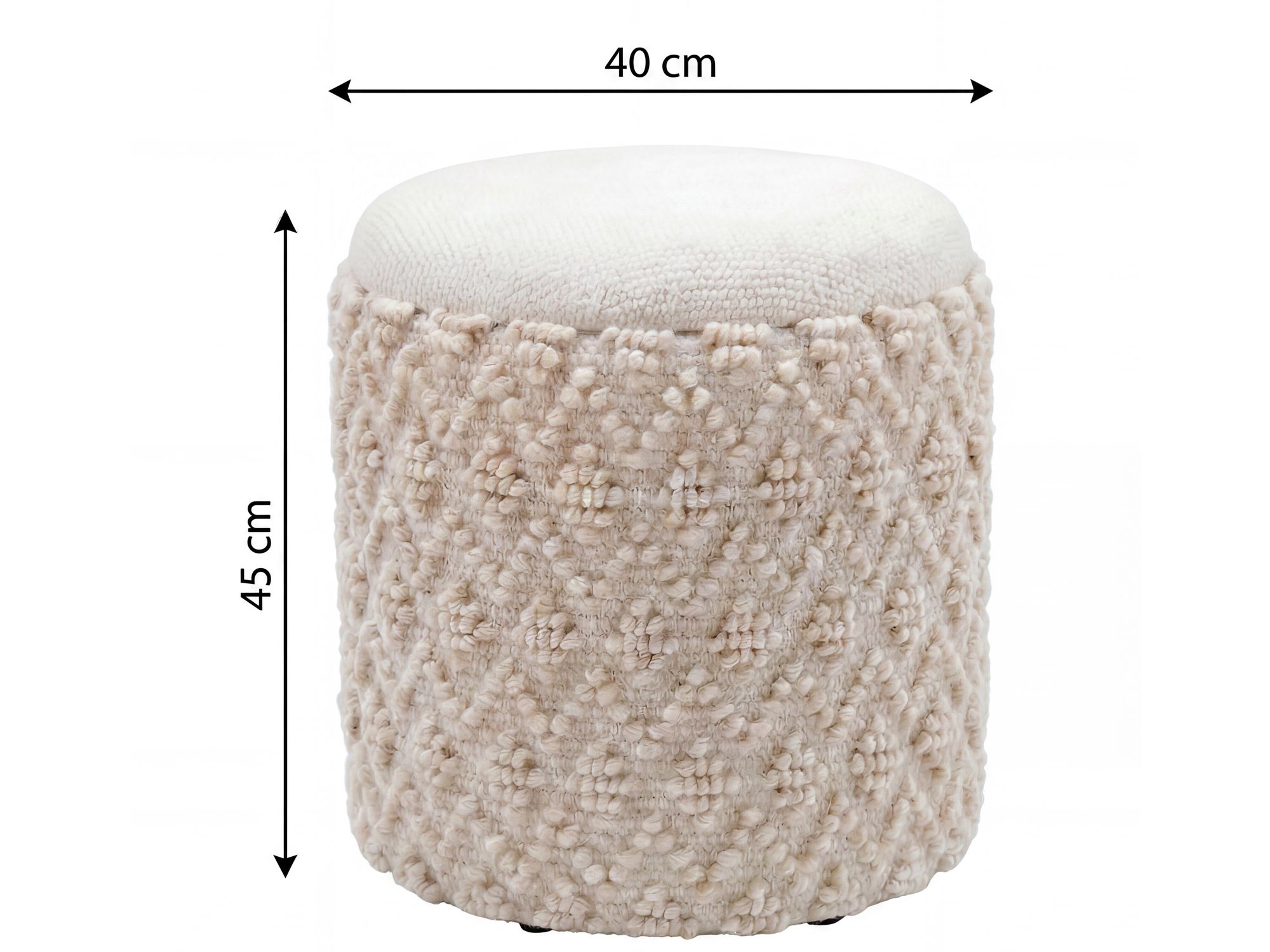 Sitzhocker mit Stauraum Wolle 40cm Creme Stoffhocker Rund Polsterhocker Stoff – Ansicht 3