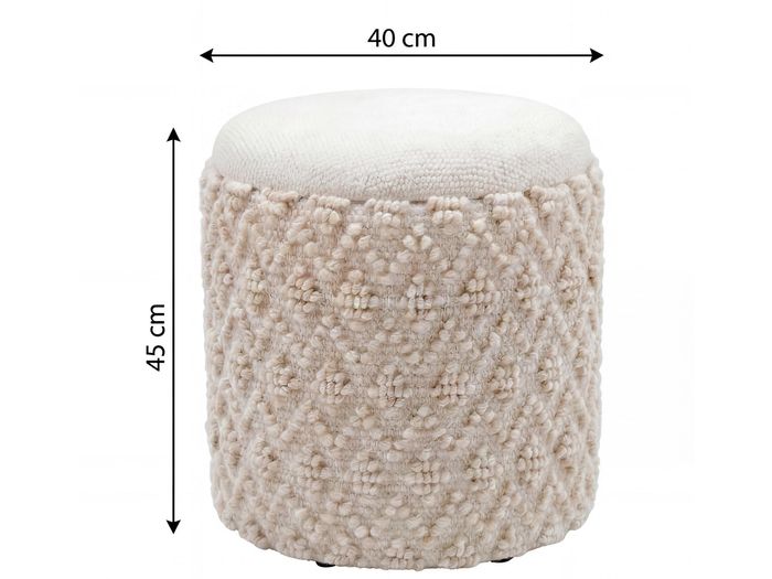 Sitzhocker mit Stauraum Wolle 40cm Creme Stoffhocker Rund Polsterhocker Stoff – Maßzeichnung