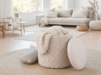 Sitzhocker mit Stauraum Wolle 40cm Creme Stoffhocker Rund Polsterhocker Stoff – Ansicht 2