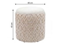 Sitzhocker mit Stauraum Wolle 40cm Creme Stoffhocker Rund Polsterhocker Stoff – Ansicht 3
