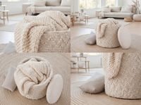 Sitzhocker mit Stauraum Wolle 40cm Creme Stoffhocker Rund Polsterhocker Stoff – Ansicht 4