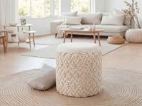 Sitzhocker mit Stauraum Wolle 40cm Creme Stoffhocker Rund Polsterhocker Stoff – Ansicht 5