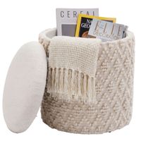 Sitzhocker mit Stauraum Wolle 40cm Creme Stoffhocker Rund Polsterhocker Stoff – Ansicht 6
