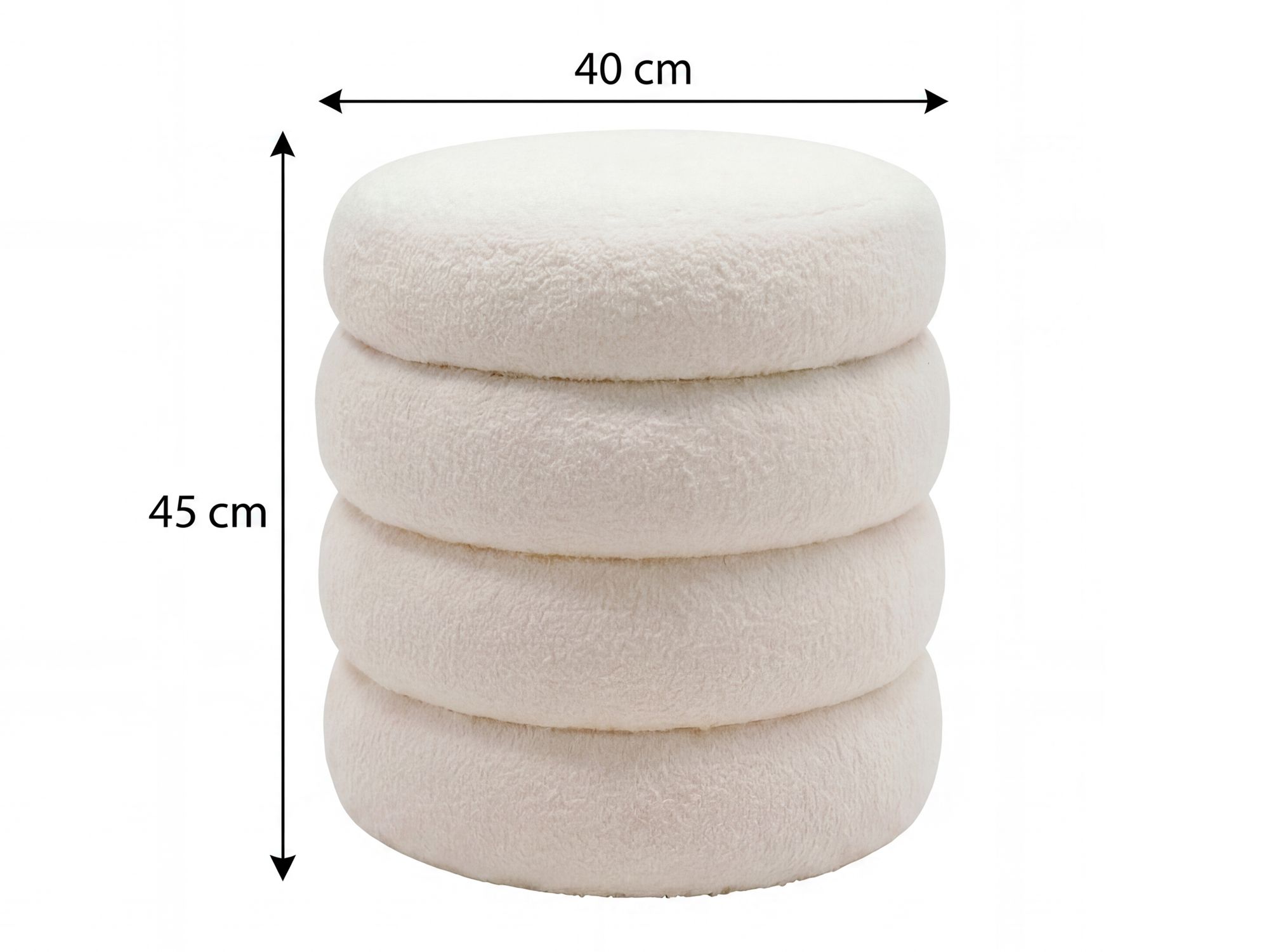 Sitzhocker mit Stauraum Teddy Stoff 40cm Creme Stoffhocker Rund Polsterhocker – Ansicht 3