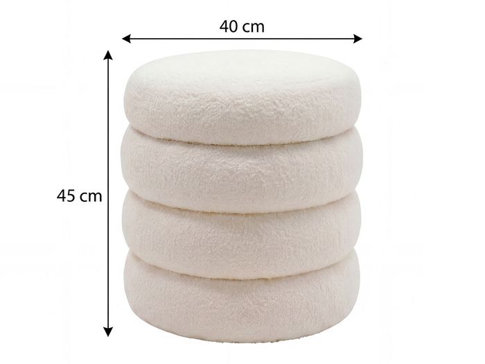 Sitzhocker mit Stauraum Teddy Stoff 40cm Creme Stoffhocker Rund Polsterhocker – Maßzeichnung