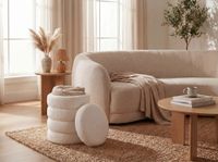 Sitzhocker mit Stauraum Teddy Stoff 40cm Creme Stoffhocker Rund Polsterhocker – Ansicht 5