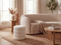 Sitzhocker mit Stauraum Teddy Stoff 40cm Creme Stoffhocker Rund Polsterhocker – Ansicht 2