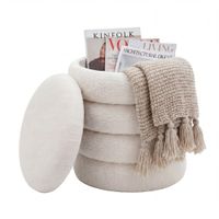 Sitzhocker mit Stauraum Teddy Stoff 40cm Creme Stoffhocker Rund Polsterhocker – Ansicht 6