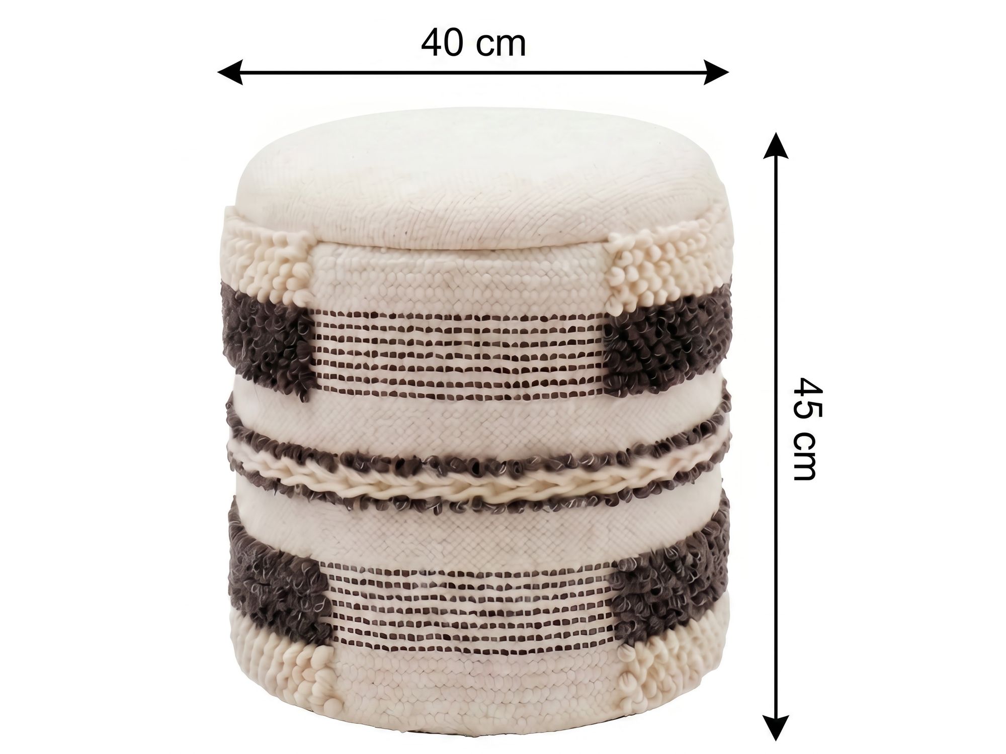Sitzhocker mit Stauraum Wolle 40cm Beige Stoffhocker Rund Polsterhocker Stoff – Ansicht 3