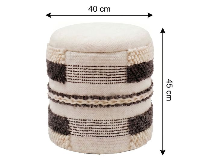 Sitzhocker mit Stauraum Wolle 40cm Beige Stoffhocker Rund Polsterhocker Stoff – Maßzeichnung