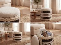 Sitzhocker mit Stauraum Wolle 40cm Beige Stoffhocker Rund Polsterhocker Stoff – Ansicht 4
