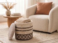Sitzhocker mit Stauraum Wolle 40cm Beige Stoffhocker Rund Polsterhocker Stoff – Ansicht 5