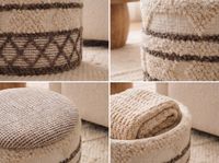 Sitzhocker mit Stauraum Wolle 40cm Beige Stoffhocker Rund Polsterhocker Stoff – Ansicht 4