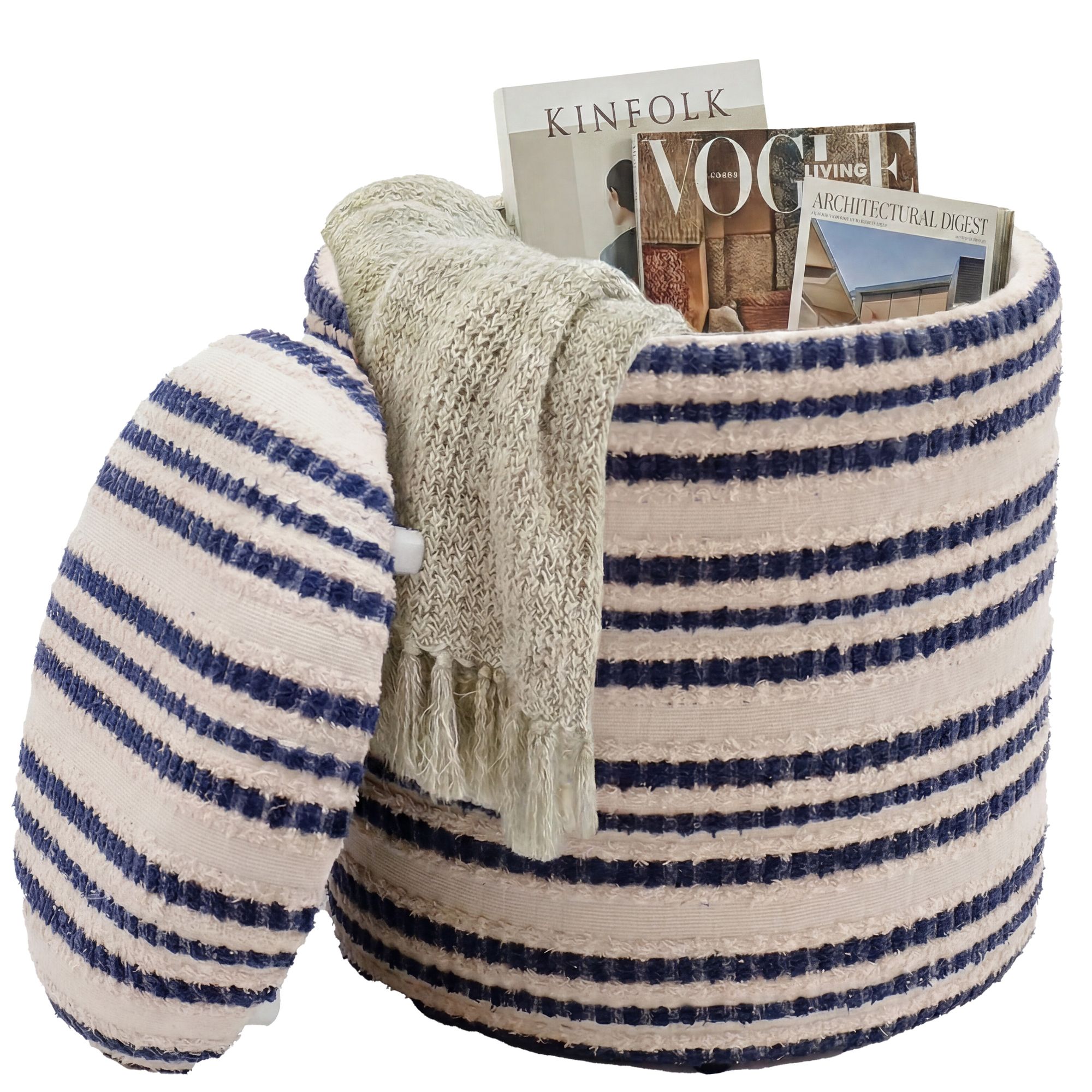 Sitzhocker Stauraum Baumwolle 40cm Beige Stoffhocker Rund Polsterhocker Stoff – Ansicht 3