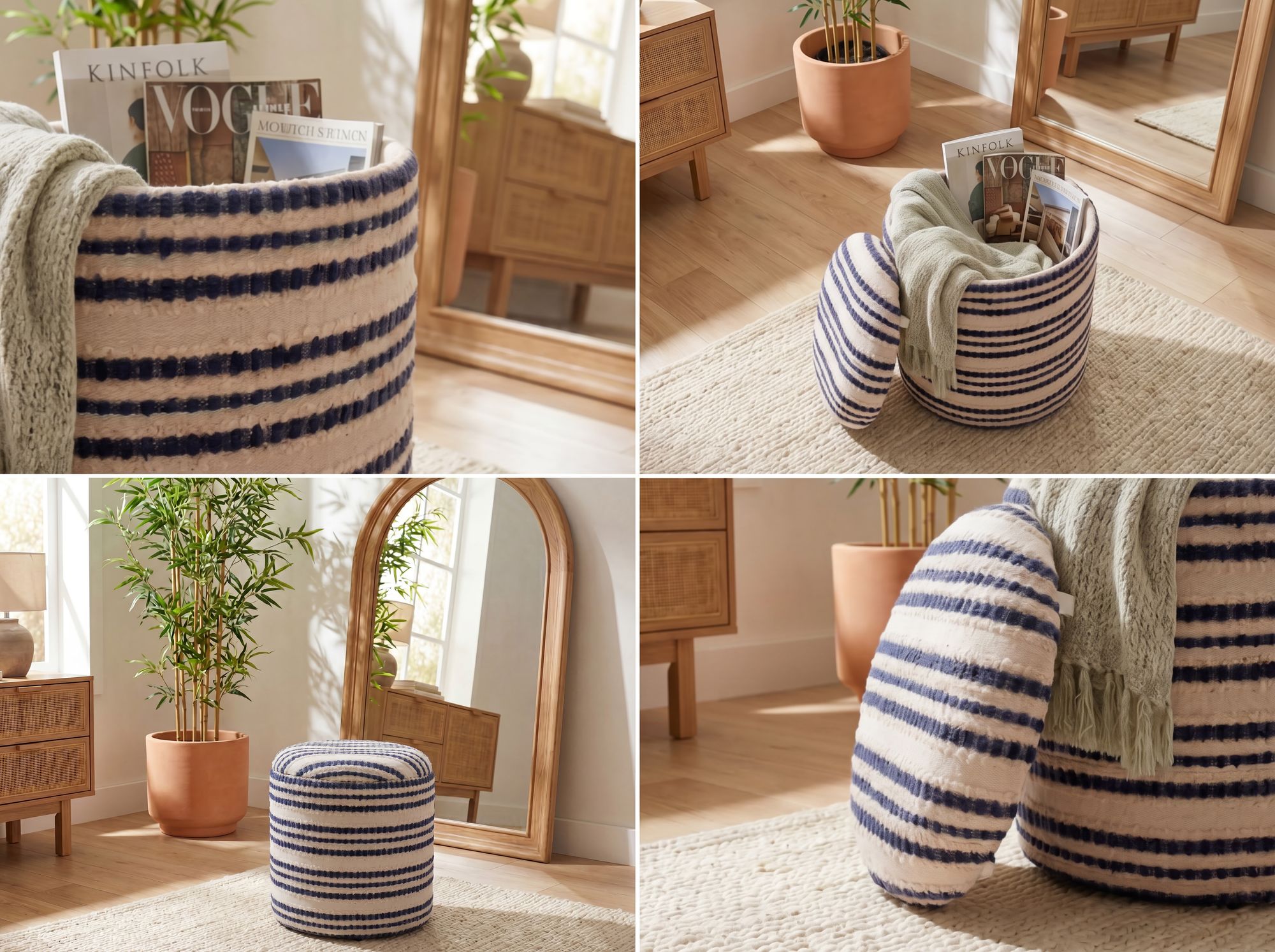 Sitzhocker Stauraum Baumwolle 40cm Beige Stoffhocker Rund Polsterhocker Stoff – Ansicht 4