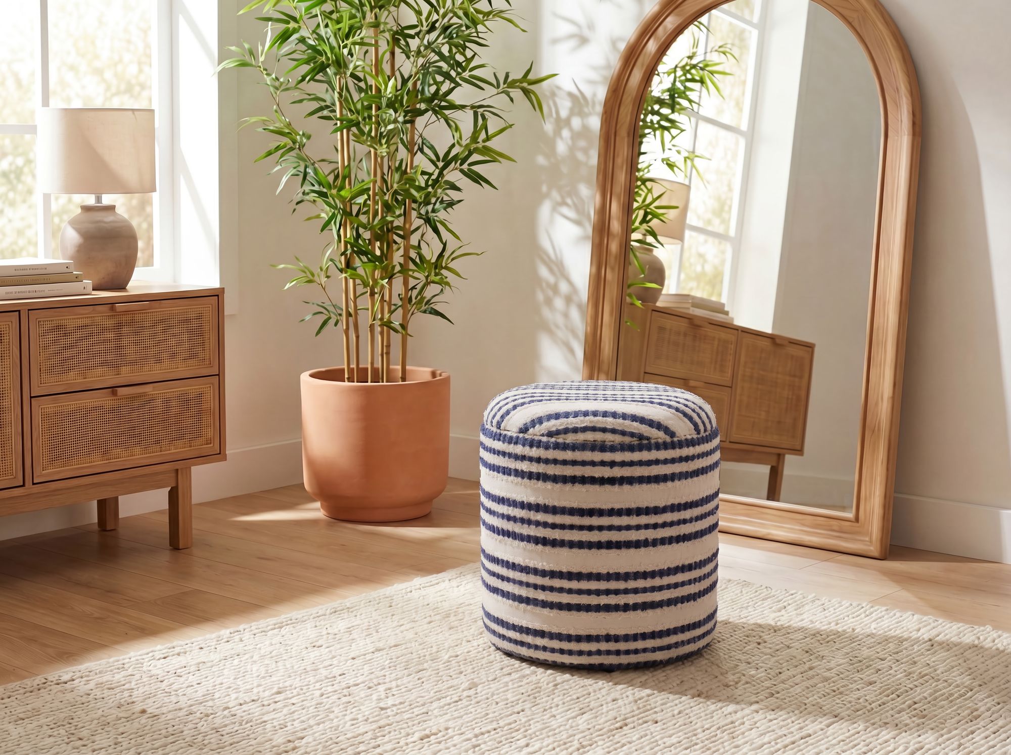 Sitzhocker Stauraum Baumwolle 40cm Beige Stoffhocker Rund Polsterhocker Stoff – Ansicht 5
