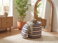 Sitzhocker Stauraum Baumwolle 40cm Beige Stoffhocker Rund Polsterhocker Stoff – Ansicht 2