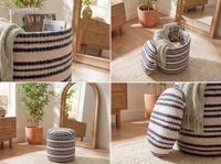Sitzhocker Stauraum Baumwolle 40cm Beige Stoffhocker Rund Polsterhocker Stoff – Ansicht 4