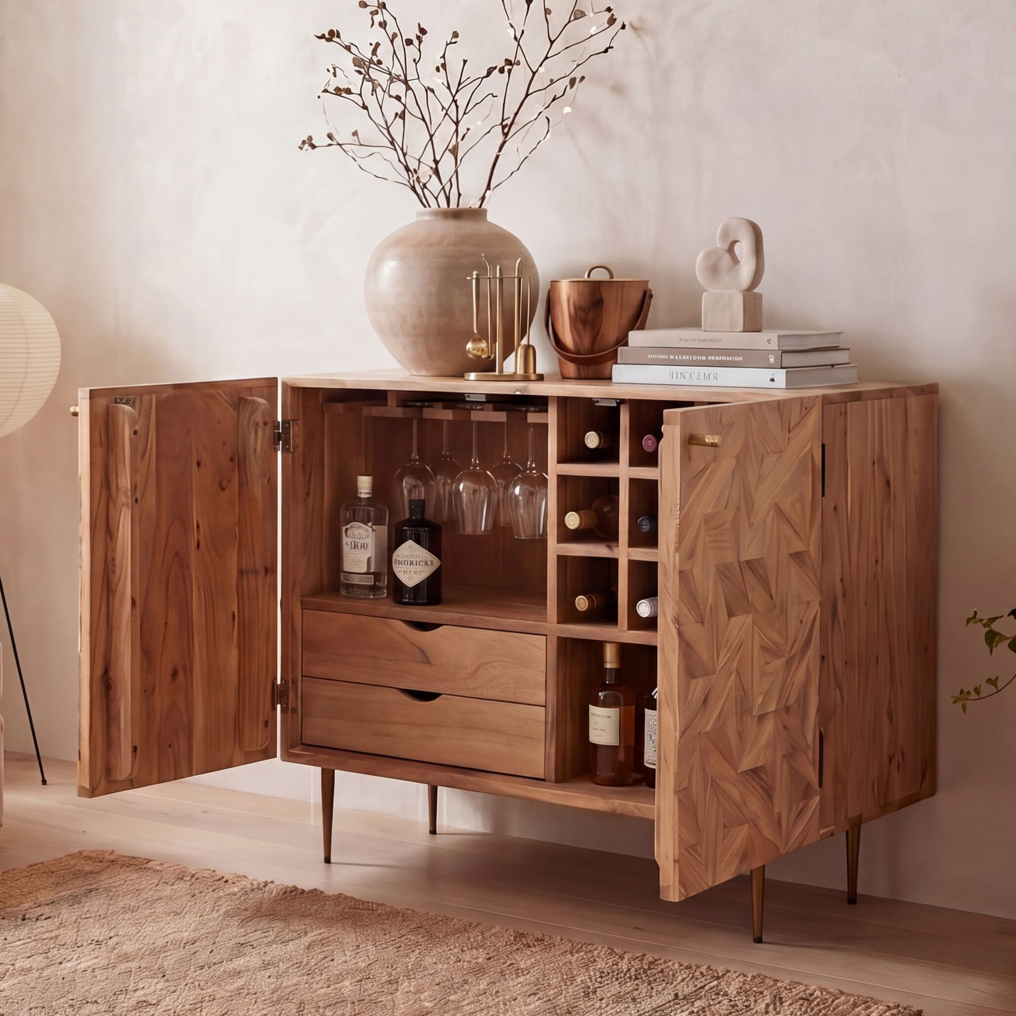 Hausbar Massivholz 90cm Barschrank Weinschrank Getränkeschrank Design Bar Möbel – Ansicht 1