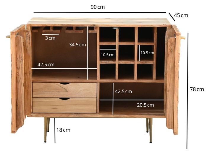 Hausbar Massivholz 90cm Barschrank Weinschrank Getränkeschrank Design Bar Möbel – Maßzeichnung