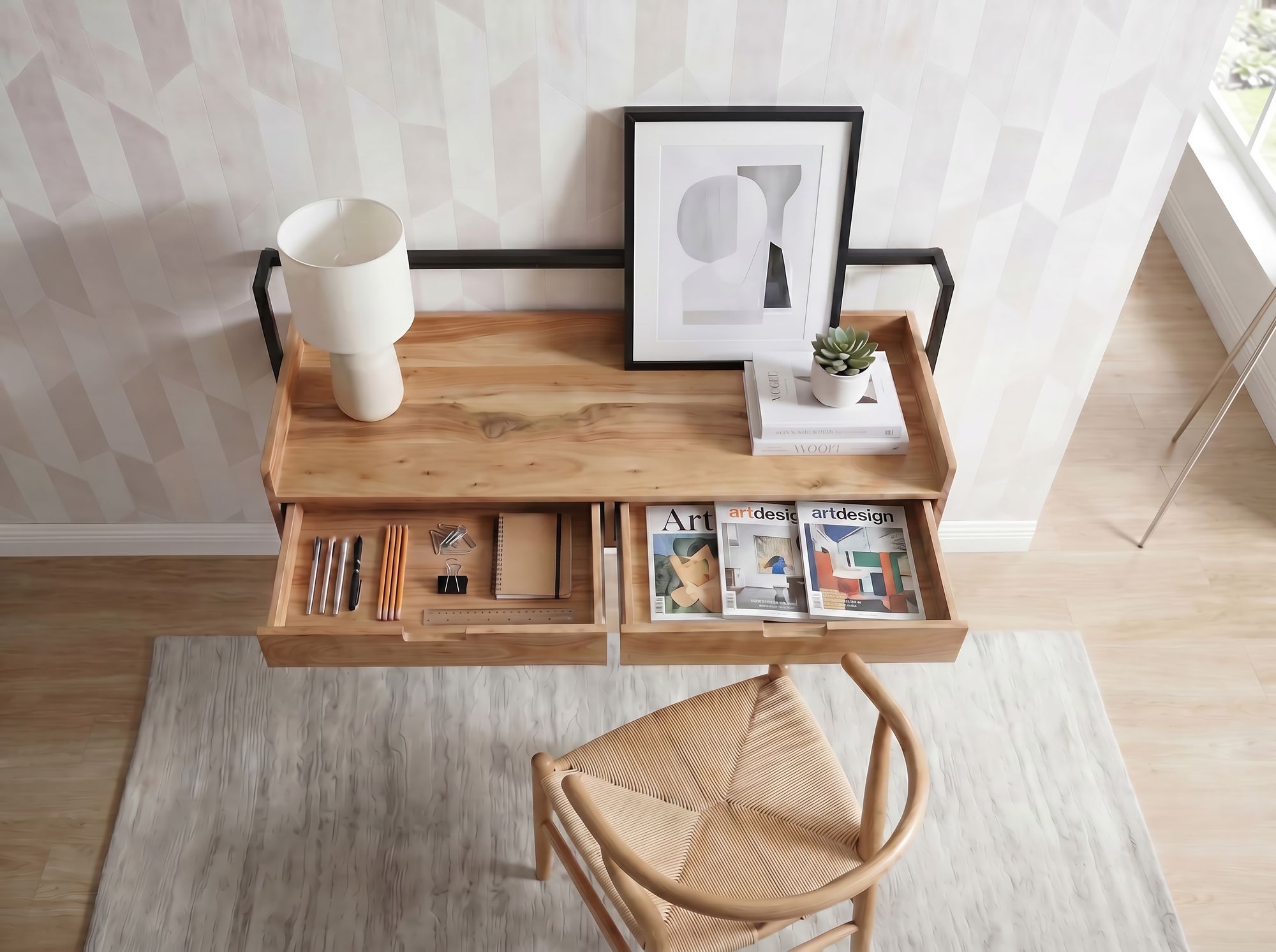 Wandschreibtisch 120cm Massivholz Stauraum Schreibtisch für die Wand Schwebend – Ansicht 5