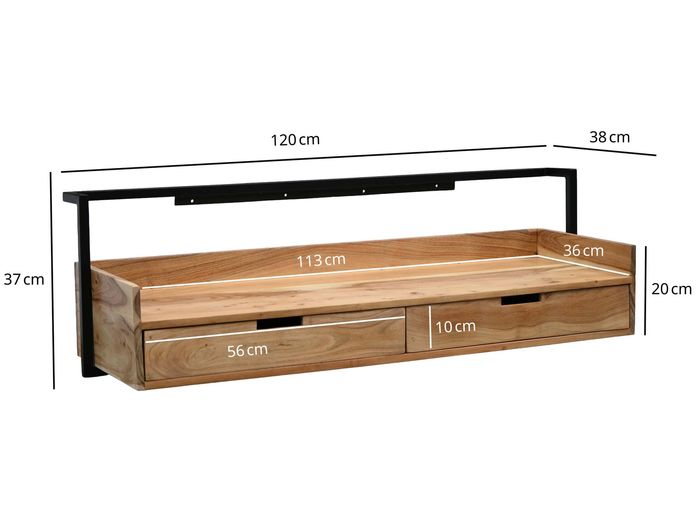 Wandschreibtisch 120cm Massivholz Stauraum Schreibtisch für die Wand Schwebend – Maßzeichnung