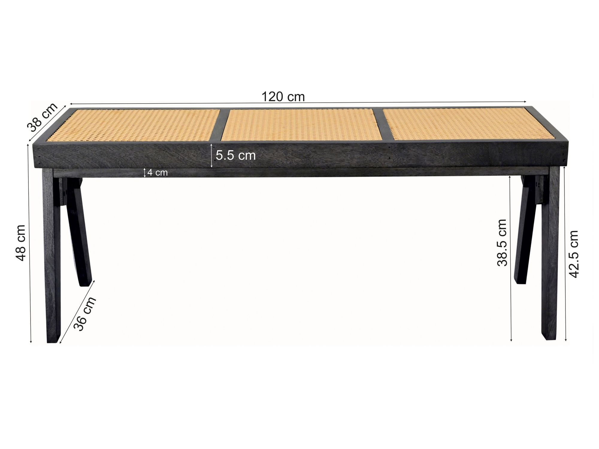 Sitzbank Rattan Massivholz 120cm Bettbank Holzbank Flurbank Design Bank Handmade – Ansicht 3