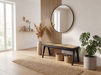 Sitzbank Rattan Massivholz 120cm Bettbank Holzbank Flurbank Design Bank Handmade – Ansicht 2