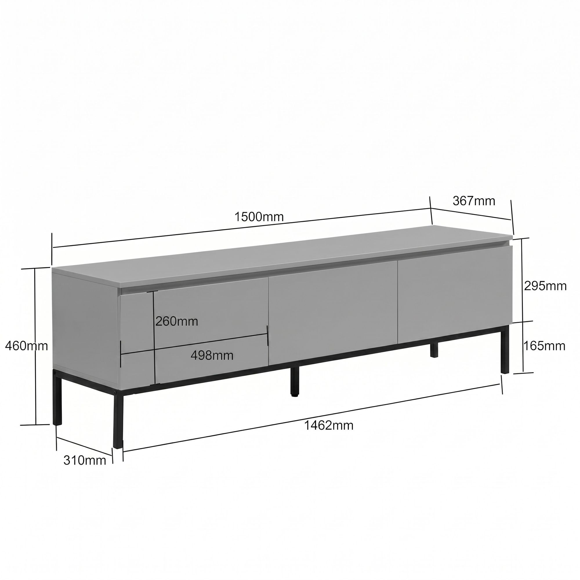 Lowboard 150 cm Grau TV Schrank Schublade Fernsehkommode Stauraum Fernsehschrank – Ansicht 3
