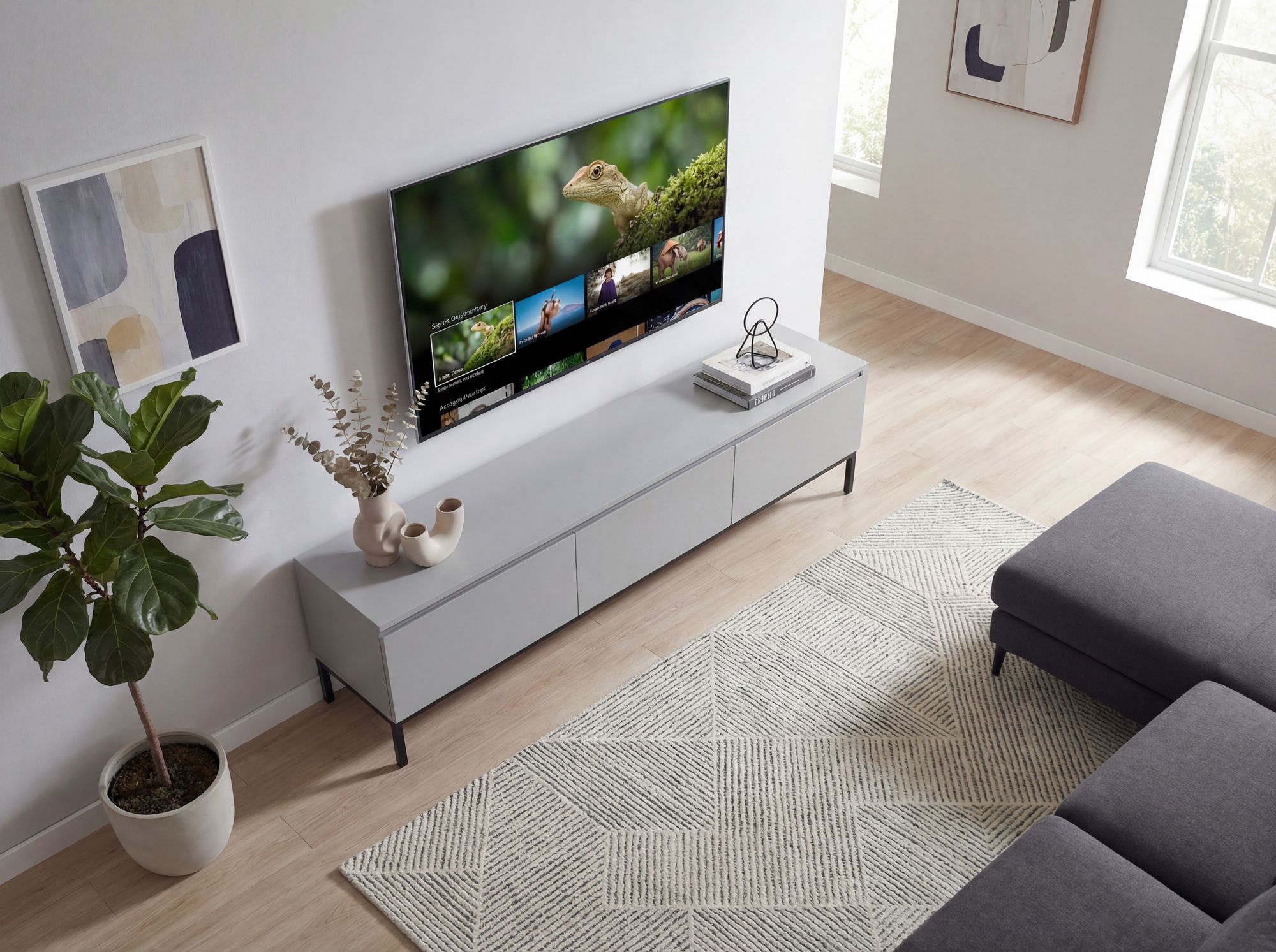 Lowboard 150 cm Grau TV Schrank Schublade Fernsehkommode Stauraum Fernsehschrank – Ansicht 5