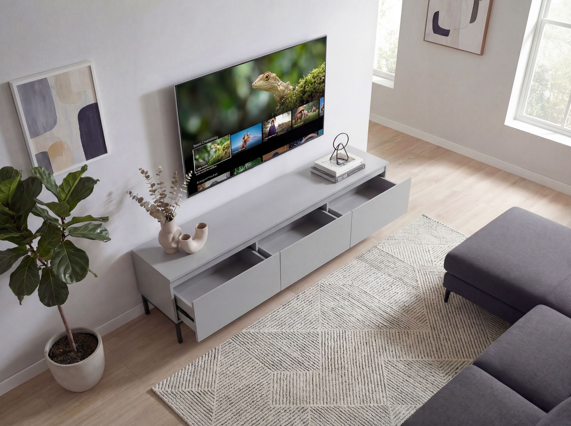 Lowboard 150 cm Grau TV Schrank Schublade Fernsehkommode Stauraum Fernsehschrank – Ansicht 2