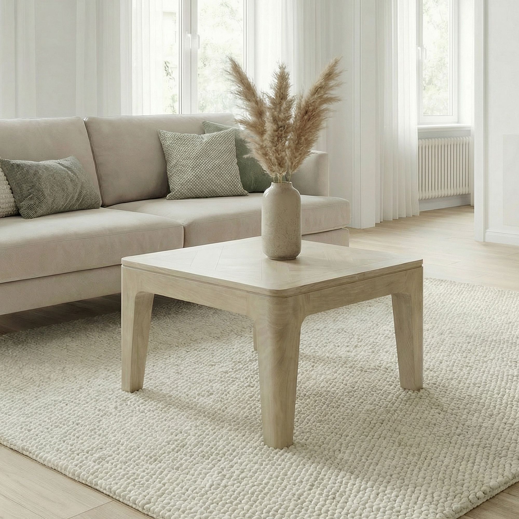 Couchtisch 60cm Massivholz white wash Sofatisch Wohnzimmertisch Beistelltisch – Ansicht 1