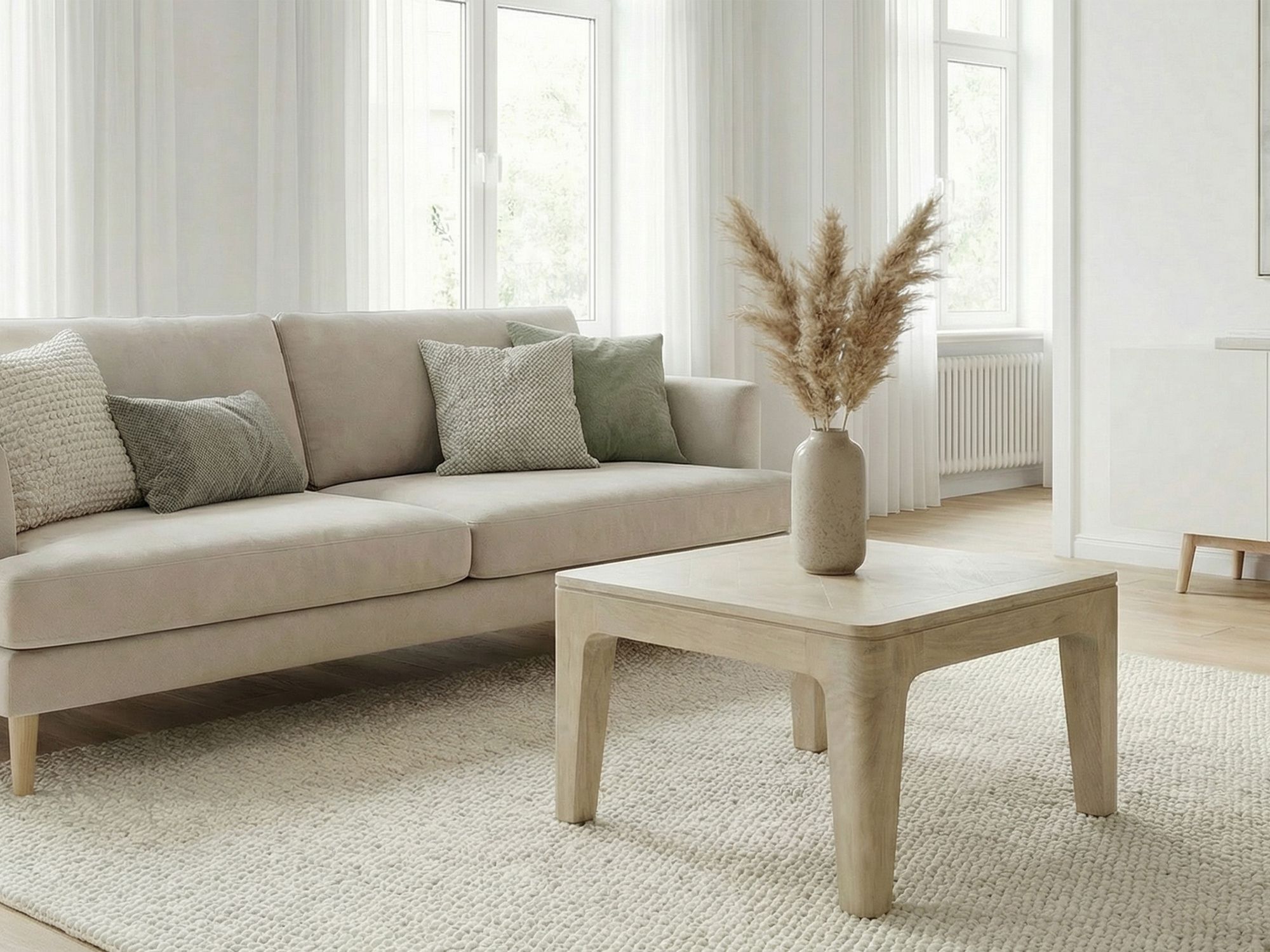 Couchtisch 60cm Massivholz white wash Sofatisch Wohnzimmertisch Beistelltisch – Ansicht 2