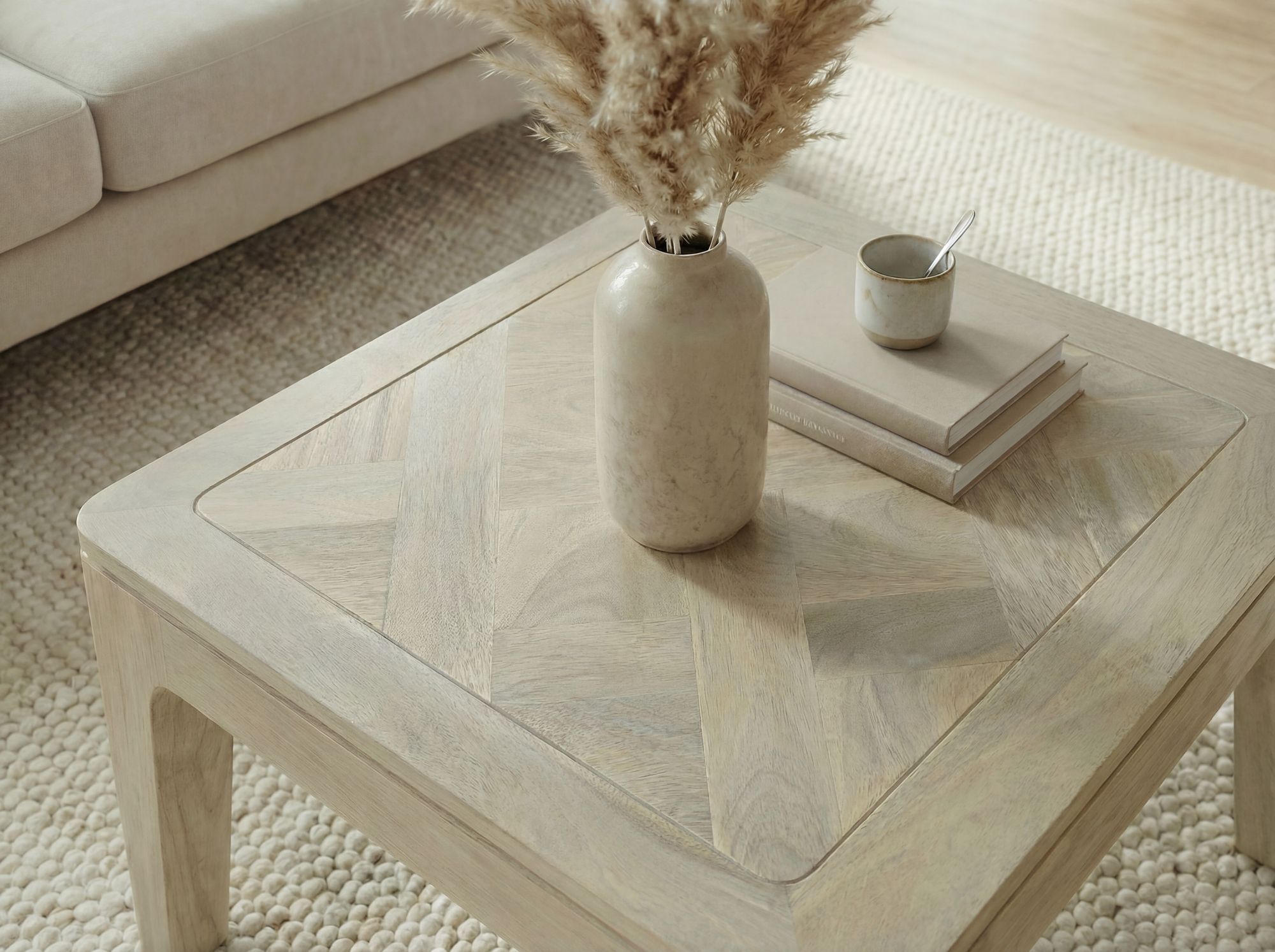 Couchtisch 60cm Massivholz white wash Sofatisch Wohnzimmertisch Beistelltisch – Ansicht 5