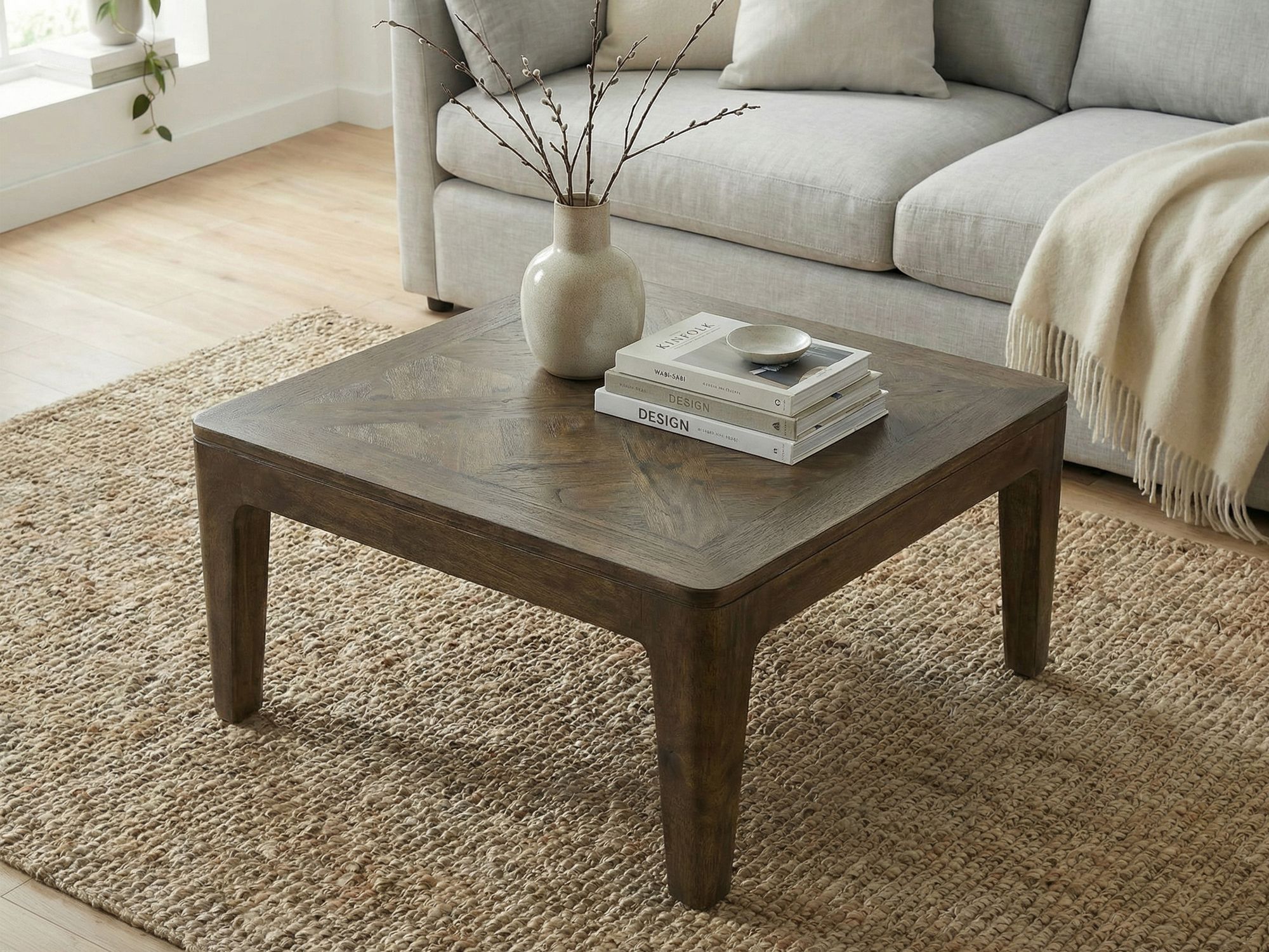 Couchtisch 60cm Mango Massivholz Walnuss Sofatisch Wohnzimmertisch Beistelltisch – Ansicht 2