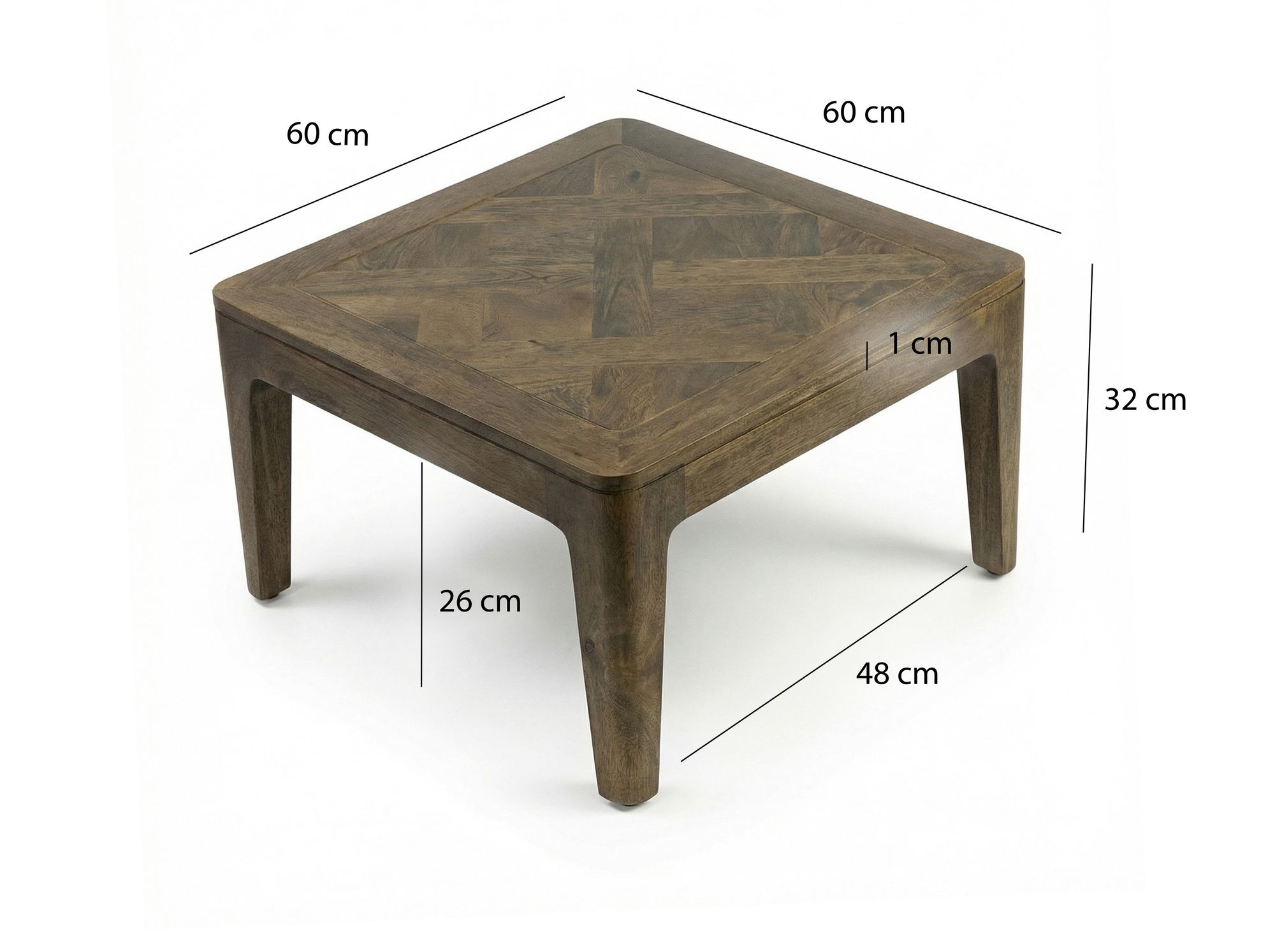 Couchtisch 60cm Mango Massivholz Walnuss Sofatisch Wohnzimmertisch Beistelltisch – Ansicht 3