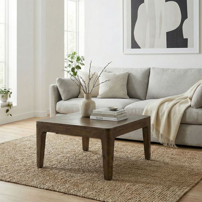 FineBuy Couchtisch 60cm Massivholz Mango Walnuss Finish - Wohnzimmertisch Quadratisch - Sofatisch Modern Holz - Design Wohnzimmer Tisch Beistelltisch Handmade