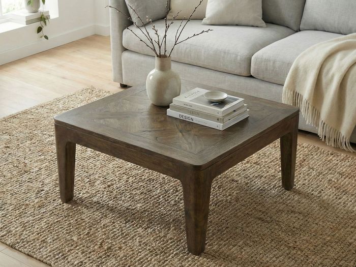 FineBuy Couchtisch 60cm Massivholz Mango Walnuss Finish - Wohnzimmertisch Quadratisch - Sofatisch Modern Holz - Design Wohnzimmer Tisch Beistelltisch Handmade