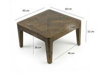 Couchtisch 60cm Mango Massivholz Walnuss Sofatisch Wohnzimmertisch Beistelltisch – Ansicht 3