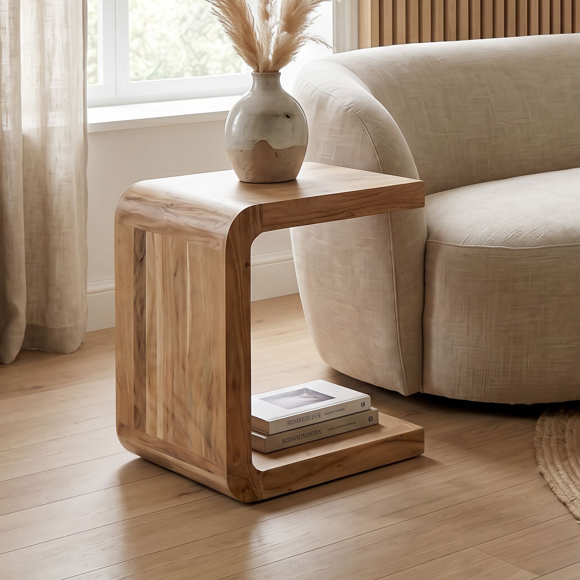 Beistelltisch Massivholz 45cm Couchtisch Wohnzimmertisch C Form Holz Handmade – Ansicht 1