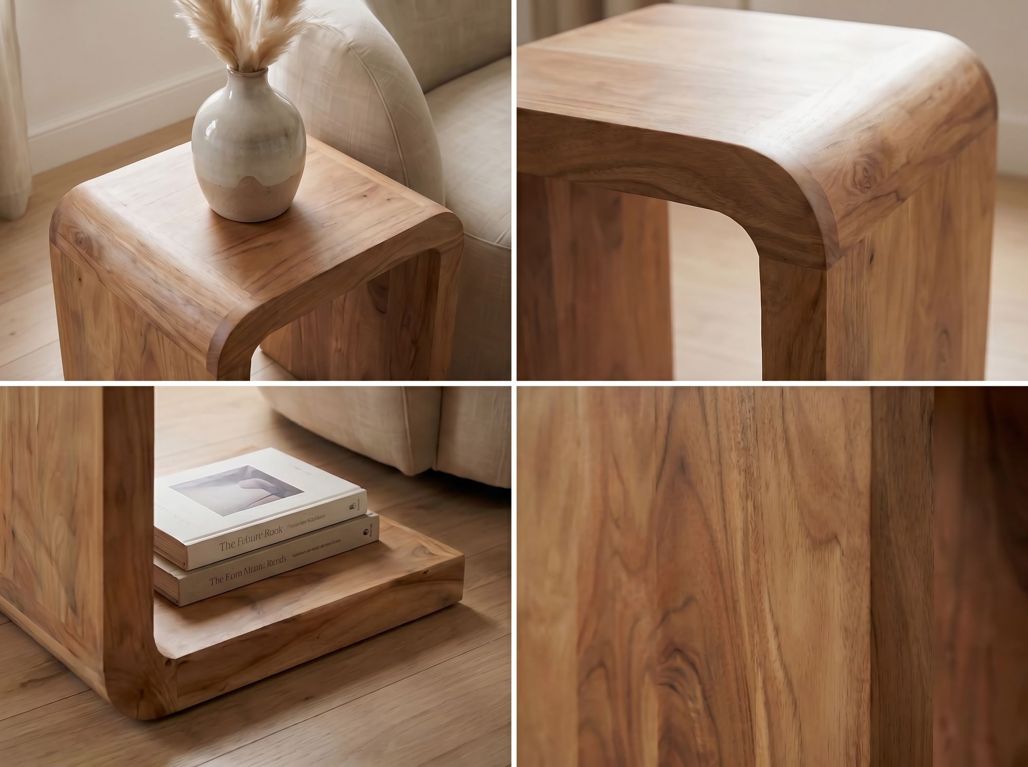 Beistelltisch Massivholz 45cm Couchtisch Wohnzimmertisch C Form Holz Handmade – Ansicht 5
