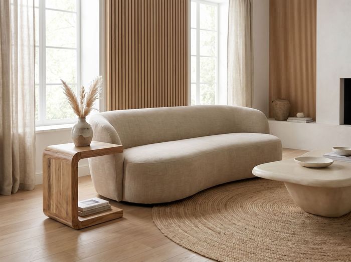 FineBuy Beistelltisch C Form Akazie Massivholz 45cm Anstelltisch Modern - Design Couchtisch Massiv - Kleiner Abstelltisch Holz - Wohnzimmertisch Kaffeetisch Handmade