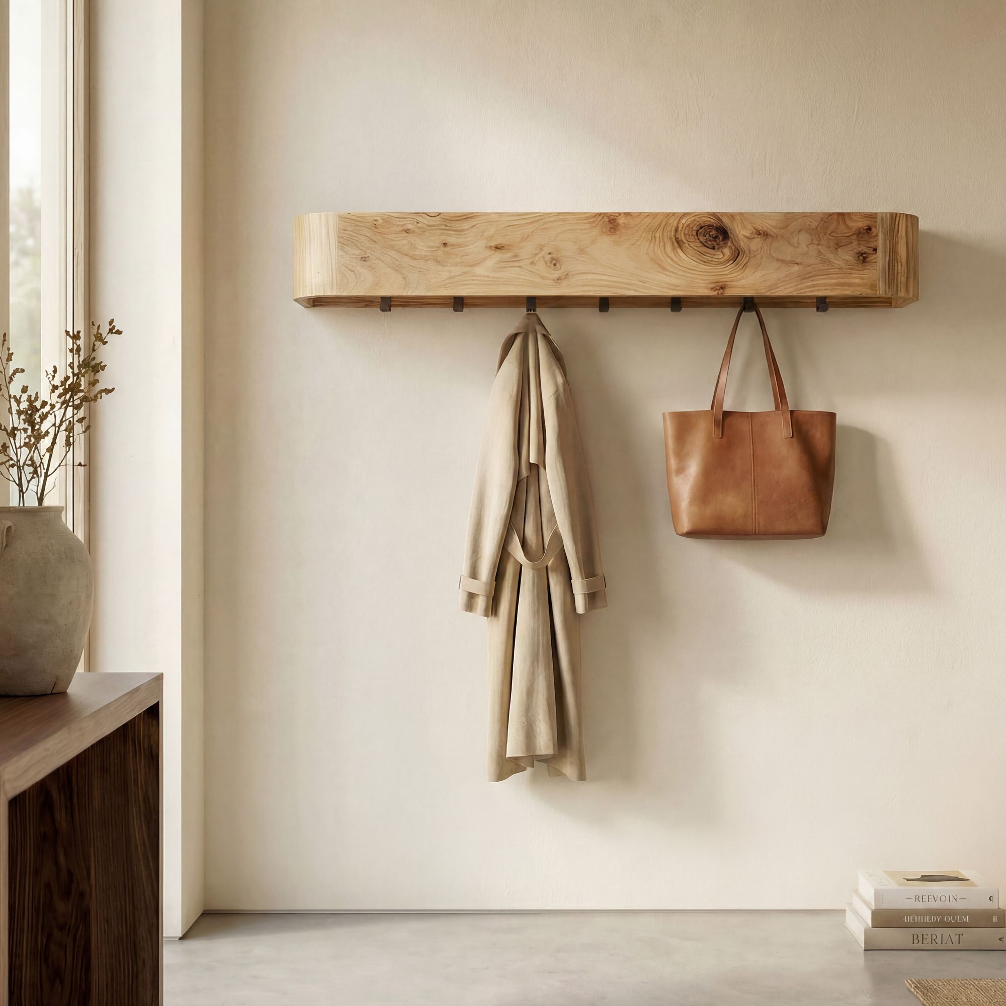 Wandgarderobe Massivholz 100cm Hängegarderobe Flurgarderobe Garderobenpaneel – Ansicht 1