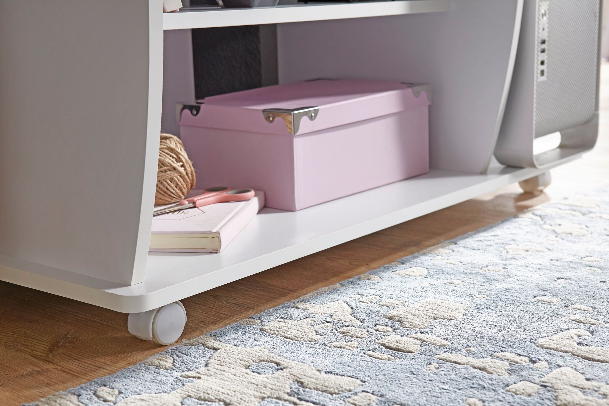 FineBuy Computertisch GRASSE rollbar Weiß 90 x 71 x 50 cm mit Tastaturauszug, Laptop Tisch auf feststellbaren Rollen, PC-Tisch mit Drucker-Ablage platzsparend, Schreibtisch für kleine Räume | Farbe: Weiß